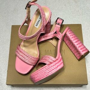 Steve Madden Lombardo Vibrant Pink Braided Platform Heels NIB Size 10 $55